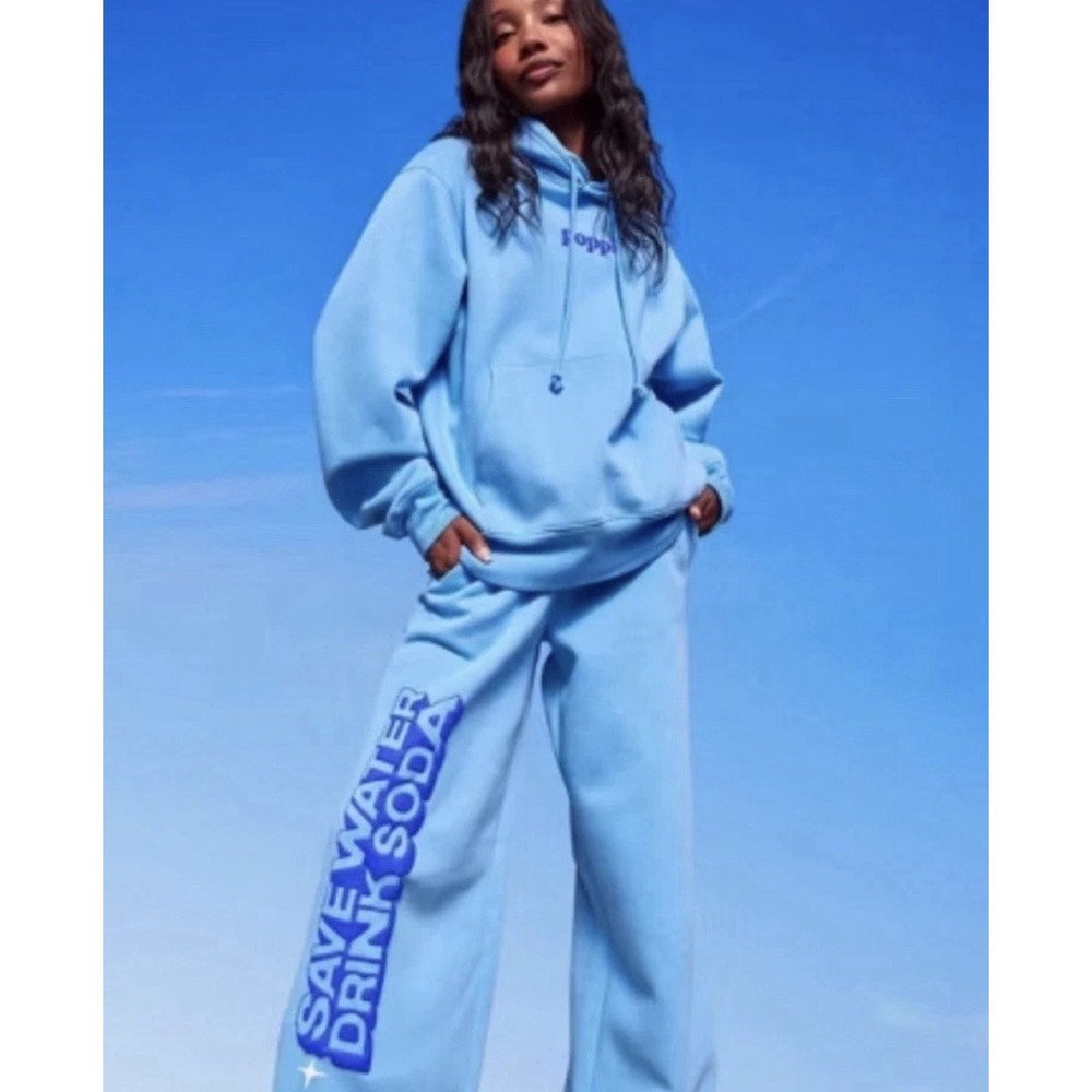Poppi Future of Soda Wide Leg Graphic Sweatpants Blue‎ XXS New With Tag